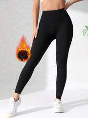 Women's Thermal Plush Lined High Waist Yoga Leggings With Pocket
