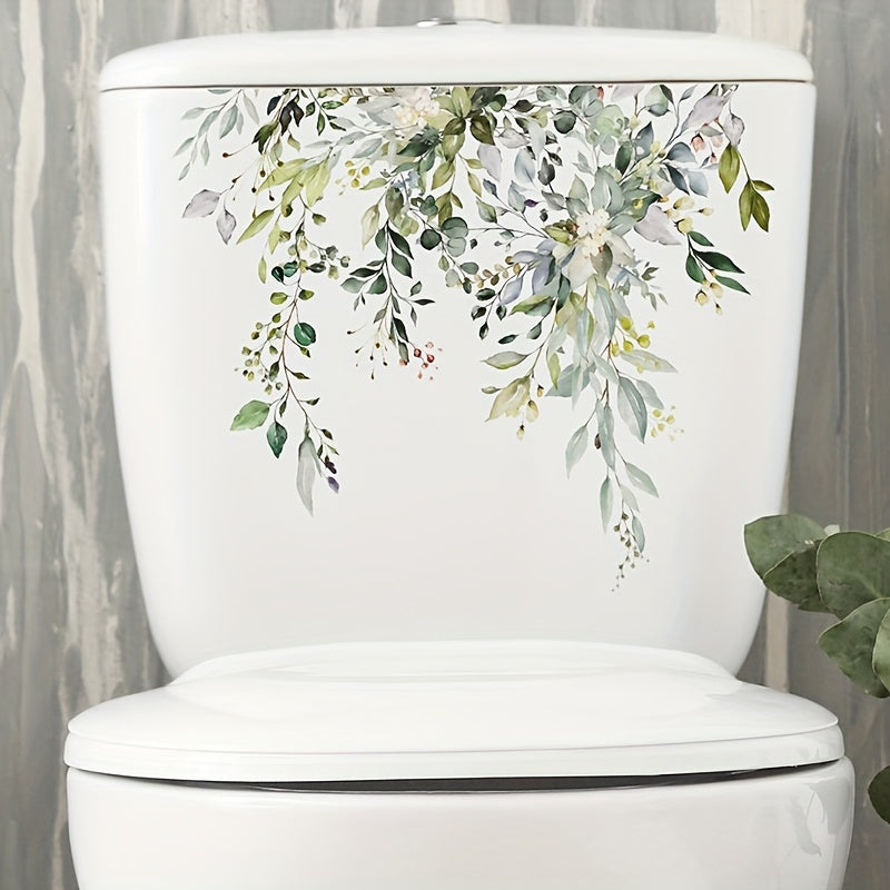 2pcs Plant Toilet Stickers Vinyl Waterproof Decorative Bathroom Decal