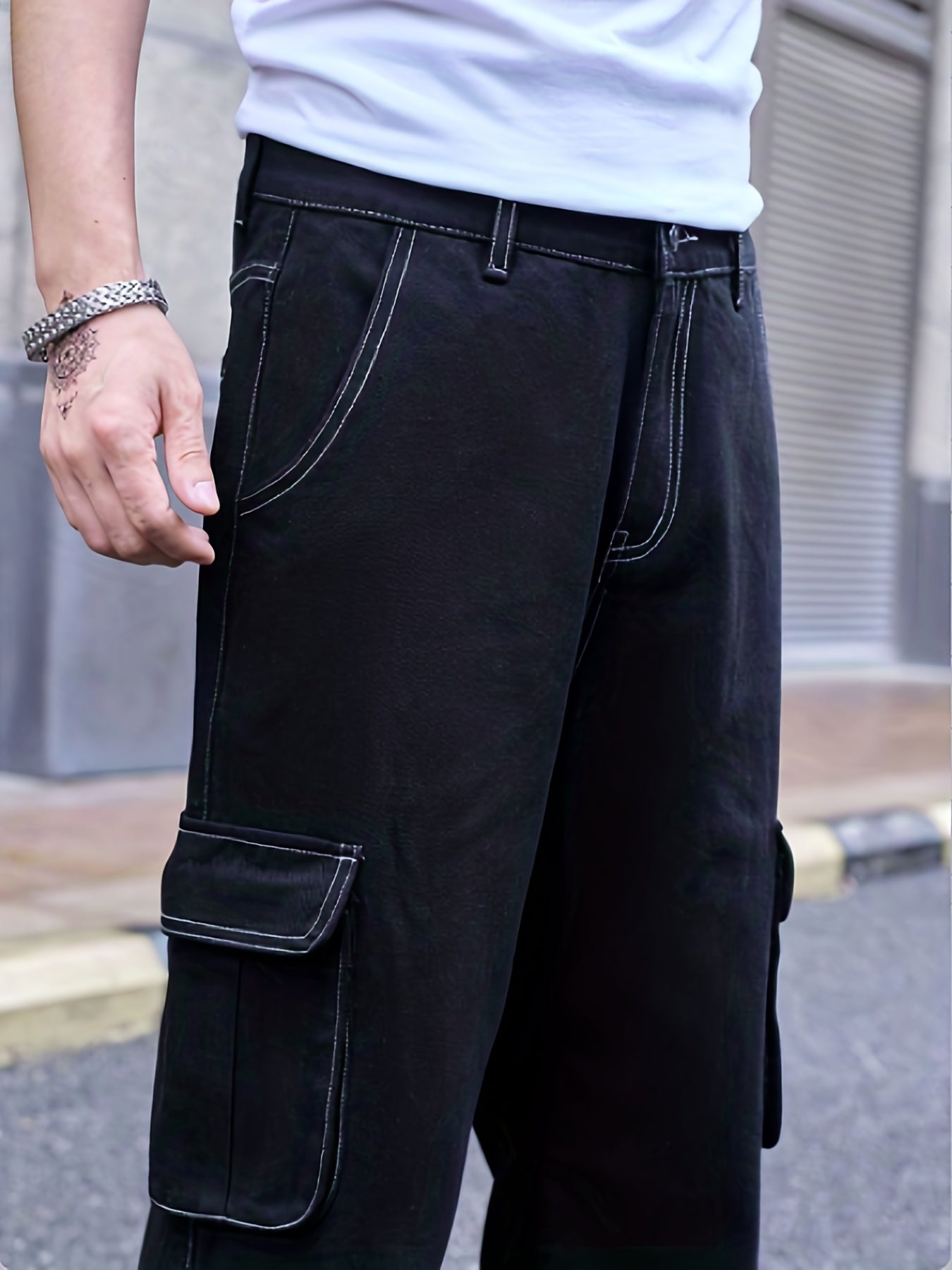Men's Cargo Denim Pants Loose Fit Street Style Jeans