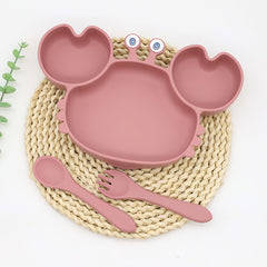Silicone Plate with Suction Cup, Spoon and Fork Set, Children's Tableware