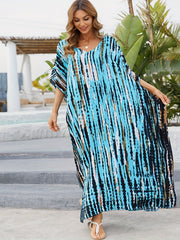 Tie Dye Bat Sleeve V Neck Cover Up Dress
