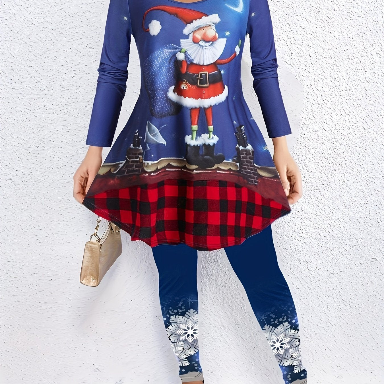 Plus Santa Claus Print Top & Leggings Set