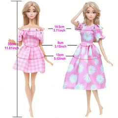 5pcs Clothing Set for 11.5in Dolls: Dresses, Swimsuits, Tops, Pants Outfits