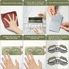 Triangle Wall Mounted Shower Caddy Rack Bathroom Kitchen Storage Organization