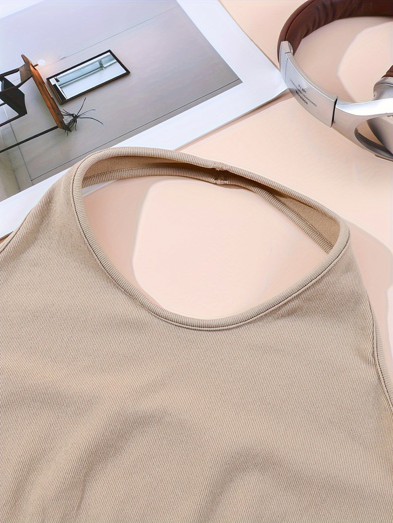 Ribbed Halter Neck Tank Top for Yoga Fitness