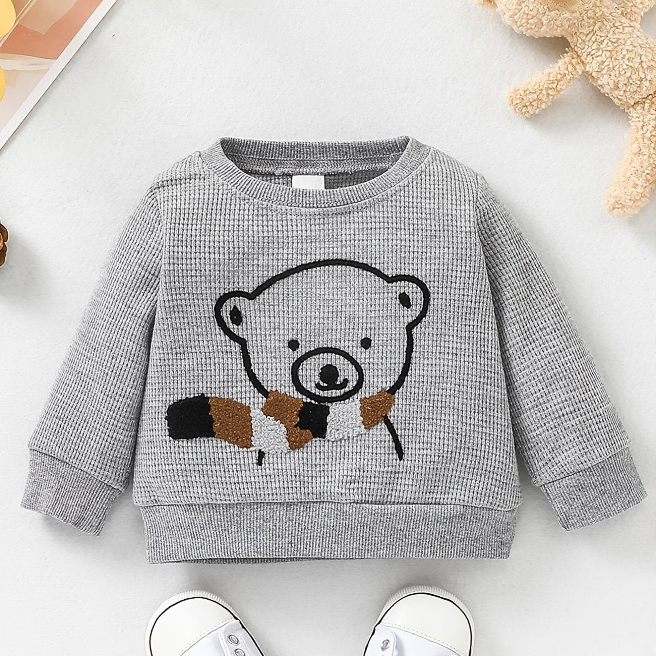 Baby Boys Bear Print Pullover Sweatshirt for Fall Winter