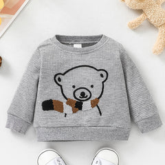 Baby Boys Bear Print Pullover Sweatshirt for Fall Winter