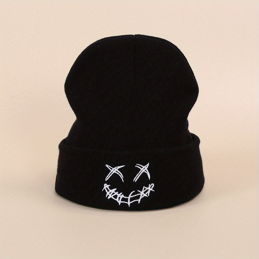 Happy Face Embroidery Knitted Hat for Men Women Teen