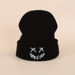 Happy Face Embroidery Knitted Hat for Men Women Teen