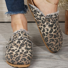 Leopard Print Flat Mules Closed Toe Non slip Shoes