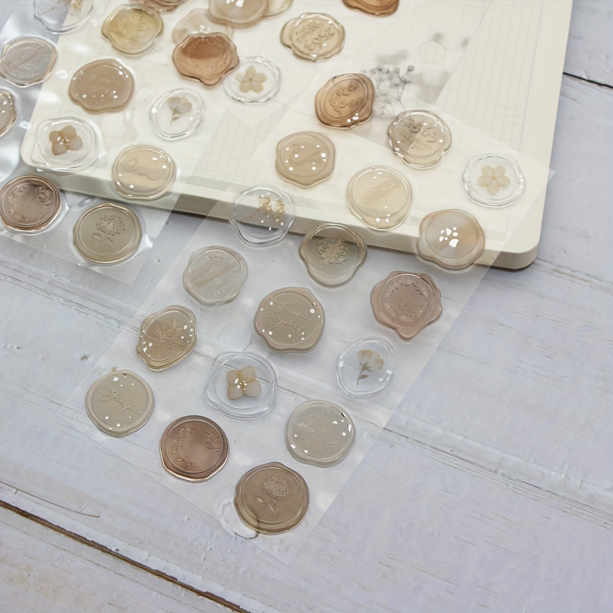 18pcs Flower Wax Seal Stamp Stickers Brown Gradient Girls Decoration