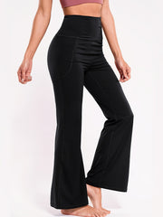High Waist Sports Pants With Pockets Bell Bottom Tummy Control