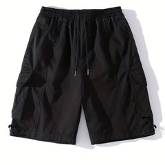Men's Elastic Waist Cargo Shorts with Pockets for Summer