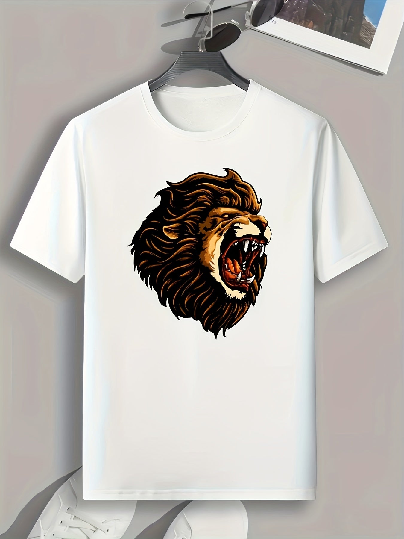 Lion Pattern Print Men's Sports T-shirt - Fitness Outdoor Clothes