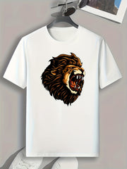 Lion Pattern Print Men's Sports T-shirt - Fitness Outdoor Clothes