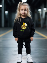 OERYUI Flower & Bee Print Hooded Set For Sports Spring Fall