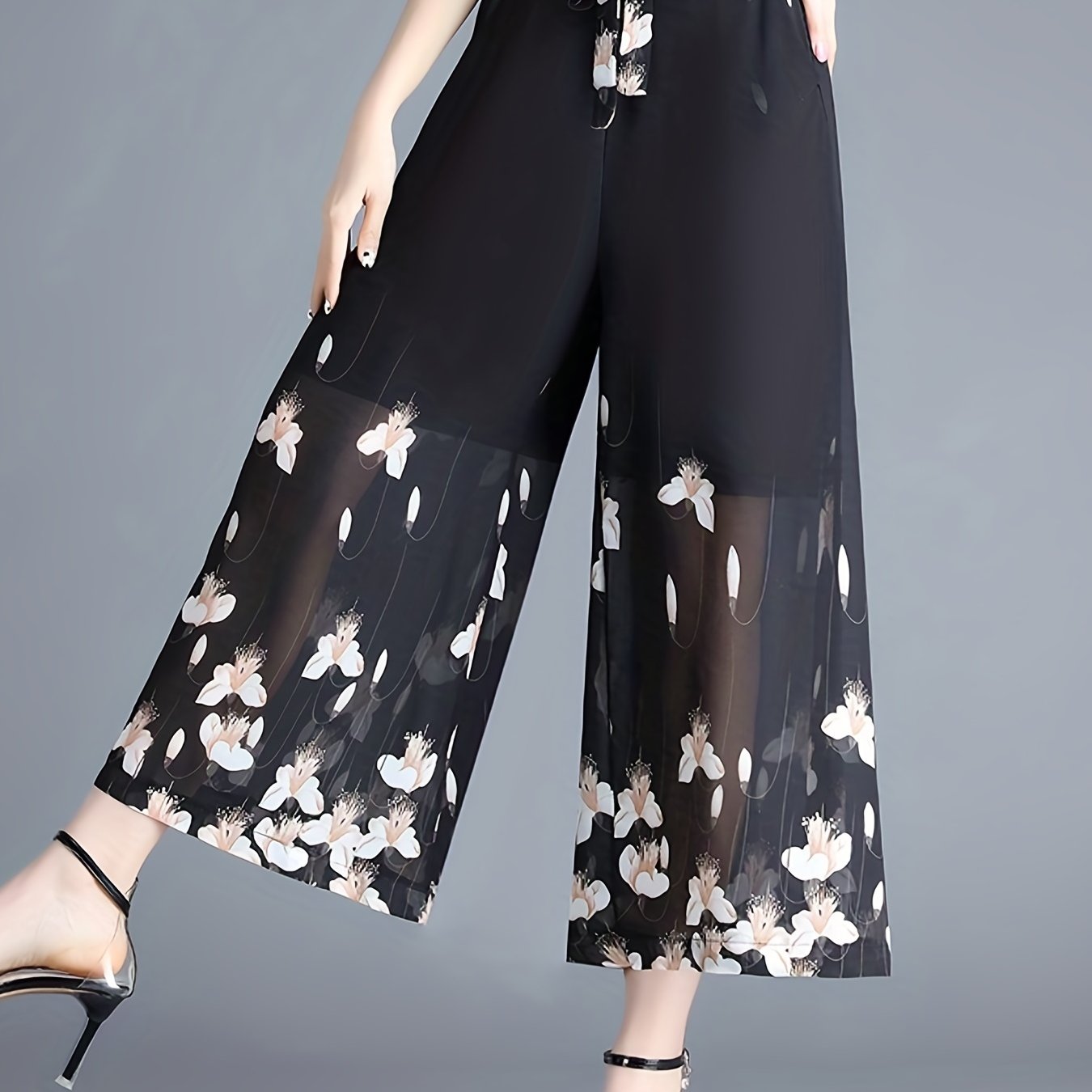 Floral Print High Waist Wide Leg Pants