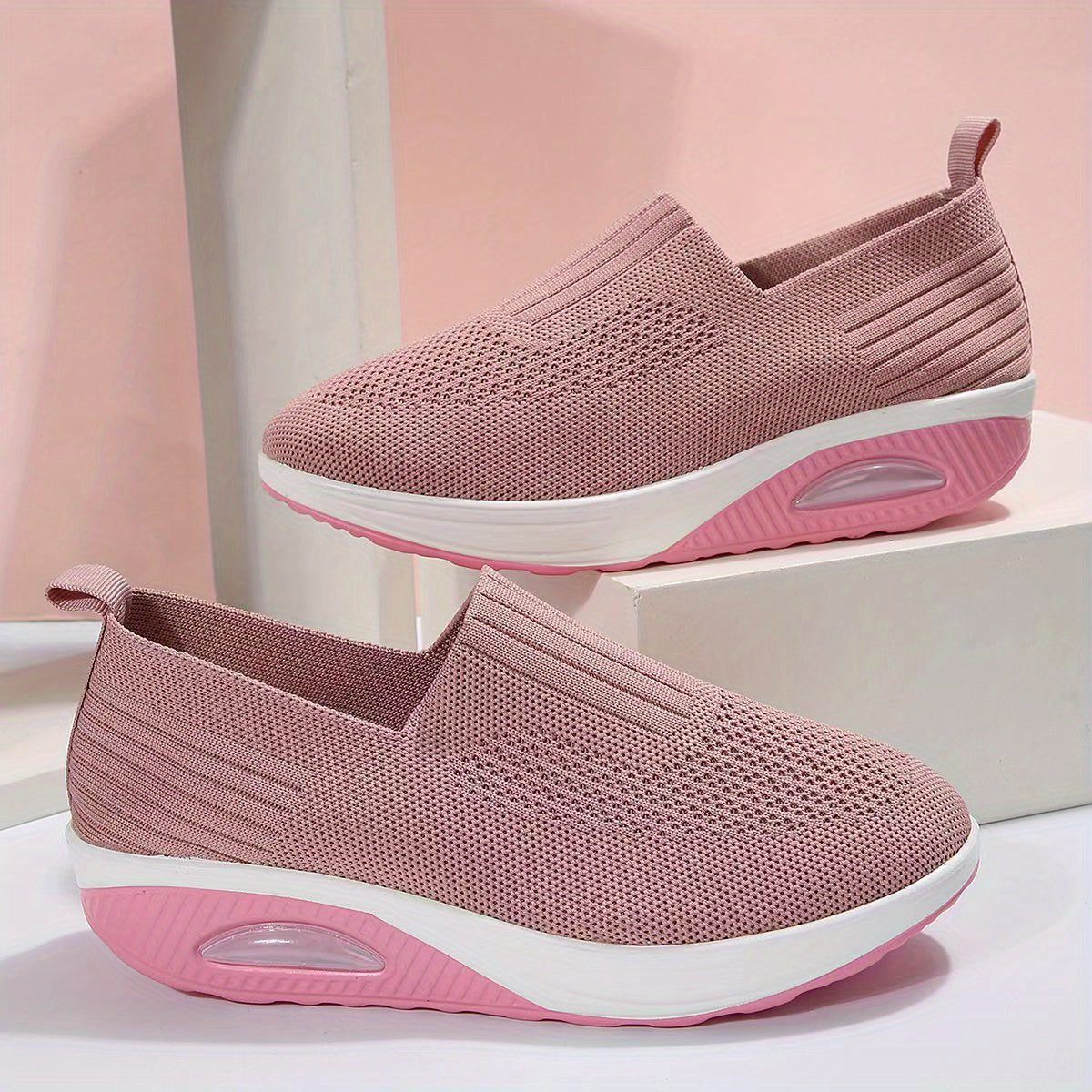Women's Air Cushion Sock Shoes Comfort Knitted Slip On Platform Shoes