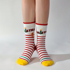 4 Pairs Christmas Print Socks Women's Mid Tube Stockings