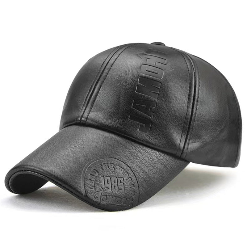 PU Leather Baseball Cap Women Men Letters Embossed Casual Hats