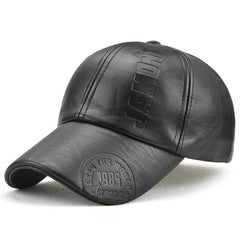 PU Leather Baseball Cap Women Men Letters Embossed Casual Hats