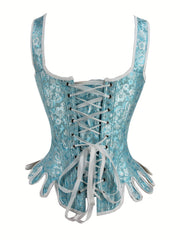 Jacquard Tank Corset Bustier Tummy Control Lace Up Sleeveless Body Shaper