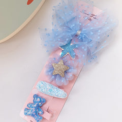 Glitter Crown Flower Bear Hairpin Set for Girls