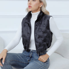 Solid Zip Up Vest Sleeveless High Neck Women's Clothing