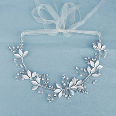 Leaf Charm Hair Band Rhinestone & Faux Pearl Decor Headband Bridal