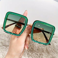 Oversized Square Frame Sunglasses Gradient Lens Wrap Around Eyewear