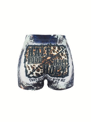 Letter Print Skinny Shorts for Women