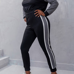 Colorblock Top & Sweatpants Sportswear Set Plus 2pcs Activewear Set