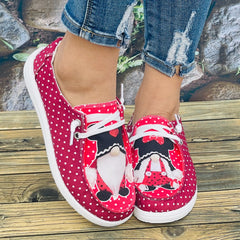Red Polka Dot Couple Dwarf Flat Sports Shoes for Women