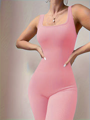 Ribbed Sports Jumpsuit High Elastic Bodysuit