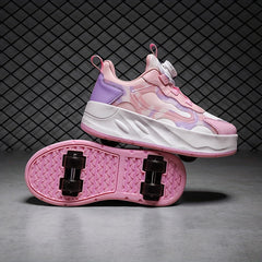 Girl's Roller Shoes with Rotating Buckle Comfy Wheel Skate Sneakers