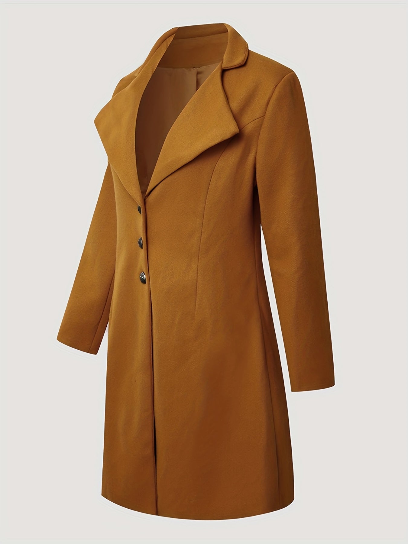 Solid Button Front Trench Coat Lapel Neck Long Sleeve Warm Coat