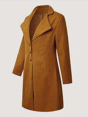 Solid Button Front Trench Coat Lapel Neck Long Sleeve Warm Coat