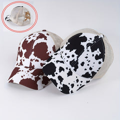 Cow Print Ponytail Baseball Cap Mesh Trucker Hat