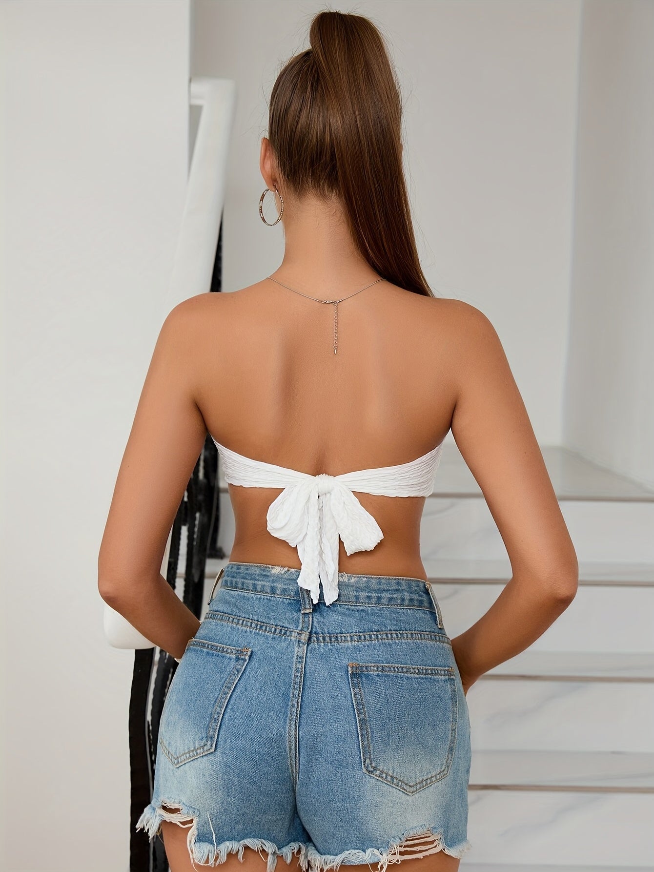 Textured Tube Crop Top Backless Lace Up Top Women's Lingerie