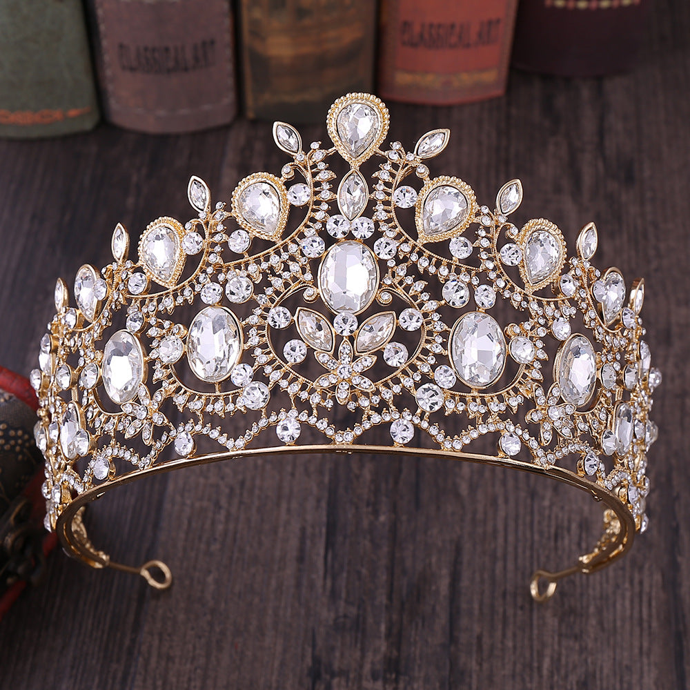 Baroque Large Tiara Leaf Decor Crown Hair Accessories