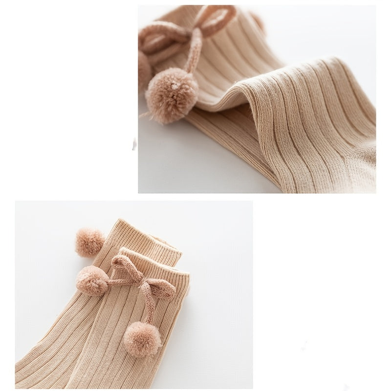 Toddler Girls Knee High Socks With Plush Ball