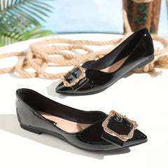 Rhinestone Buckle Point Toe Flat Shoes Lightweight Faux Leather Dress Shoes