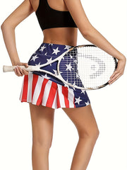 Sporty Skort Women's Plus Star & Stripe Print High Rise Tennis Skort