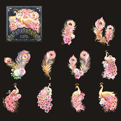 Peacock Galaxy Sticker Pack - 10 Sheets High Glossy Glitter, Self Adhesive