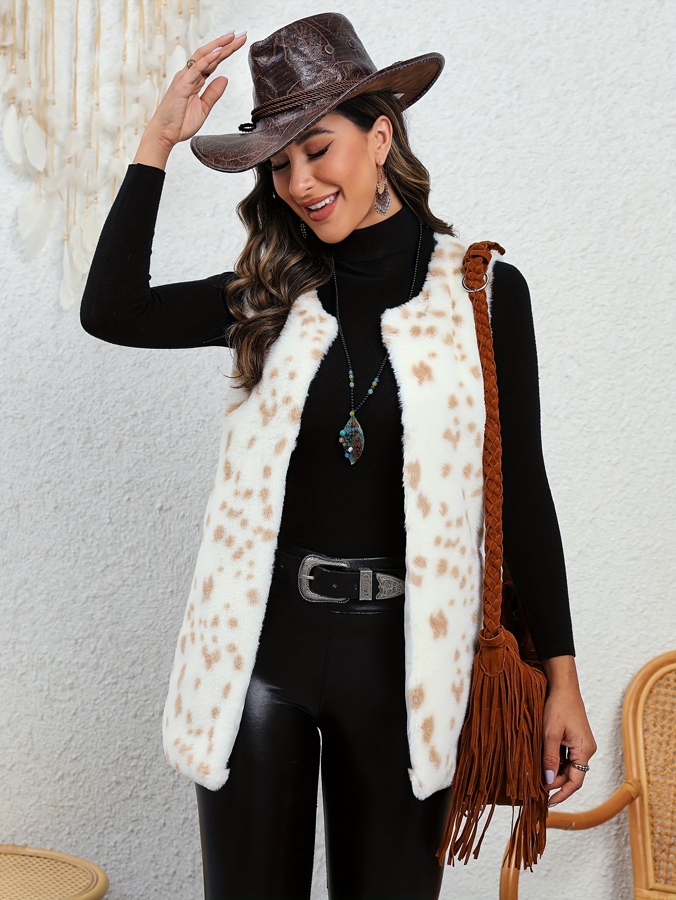 Leopard Print Warm Vest Sleeveless Women's Clothing