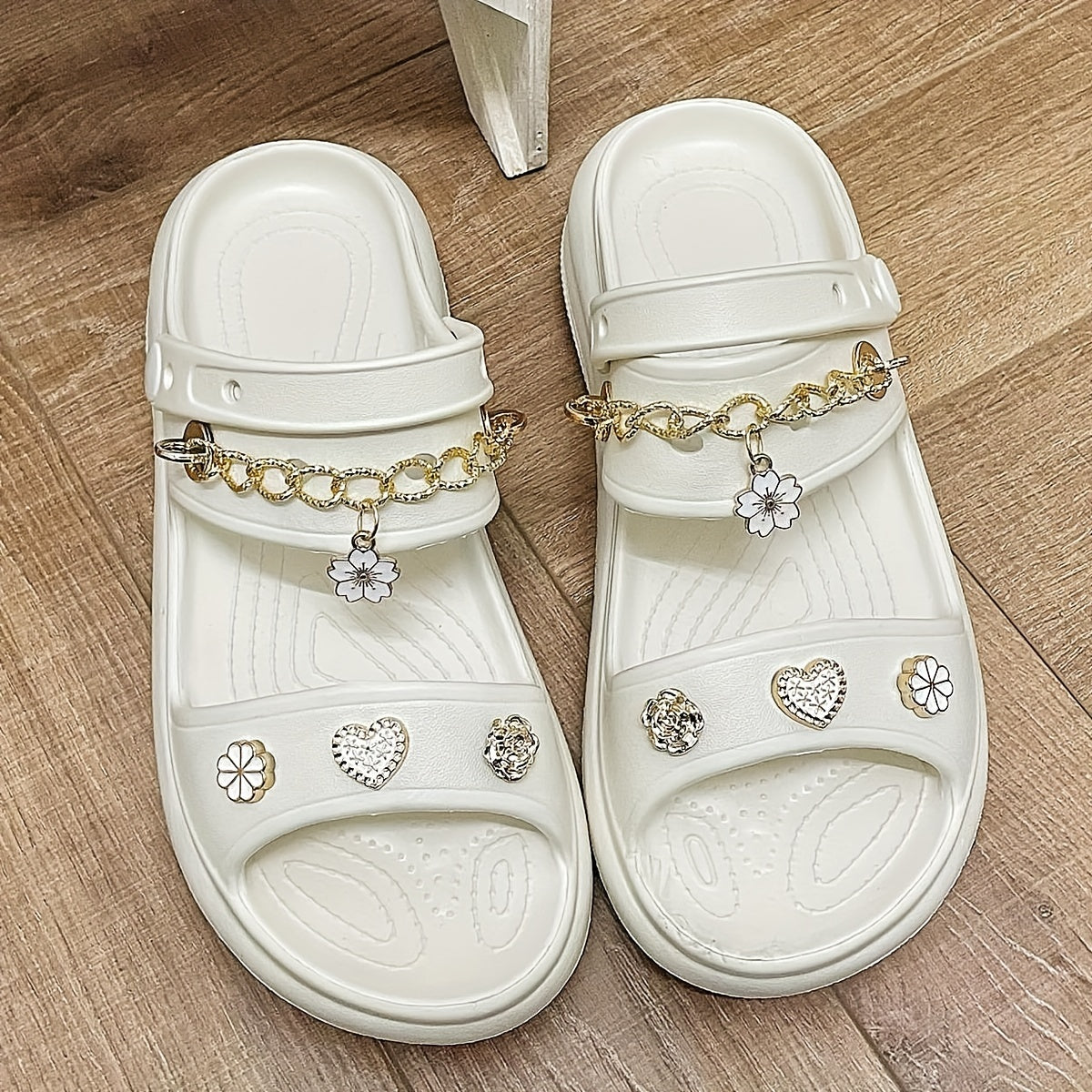 Women's Double Strap Charms Clogs Open Toe Wedge Slide Sandals