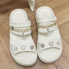 Women's Double Strap Charms Clogs Open Toe Wedge Slide Sandals