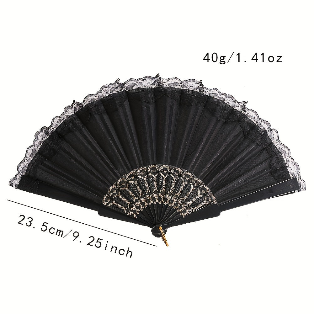 Retro Lace Trim Ladies Folding Fan Dance Performance Props Cheongsam Decoration