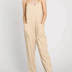 Solid Lounge Jumpsuit With Pockets - Women's Loungewear