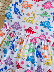 Dinosaur Print Ruffle Casual Dress for Girls
